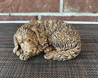 Mini Sleeping Golden Doodle Statue 5" Long - Hand-Painted, 3D Printed, Pet Memorial