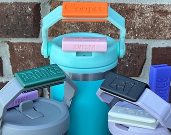 3 Sided Name Plate for Stanley Tumbler Handle, IceFlow 30 oz or 20 oz Flip Straw Tumbler Handle Name Tag, Must have movable handle as shown
