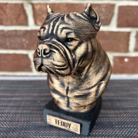 Hand-painted custom dog statue with a personalised name plate