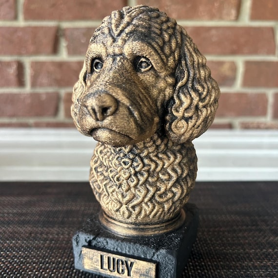 Hand-painted custom dog statue with a personalised name plate