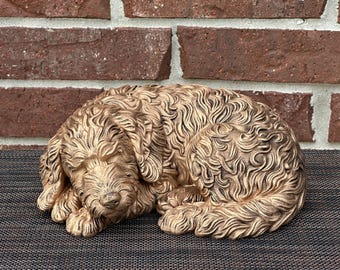 Sleeping Golden Doodle Statue 9.5" Long - Hand-Painted, 3D Printed, Pet Memorial