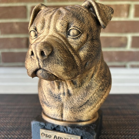 Hand-painted custom dog statue with a personalised name plate