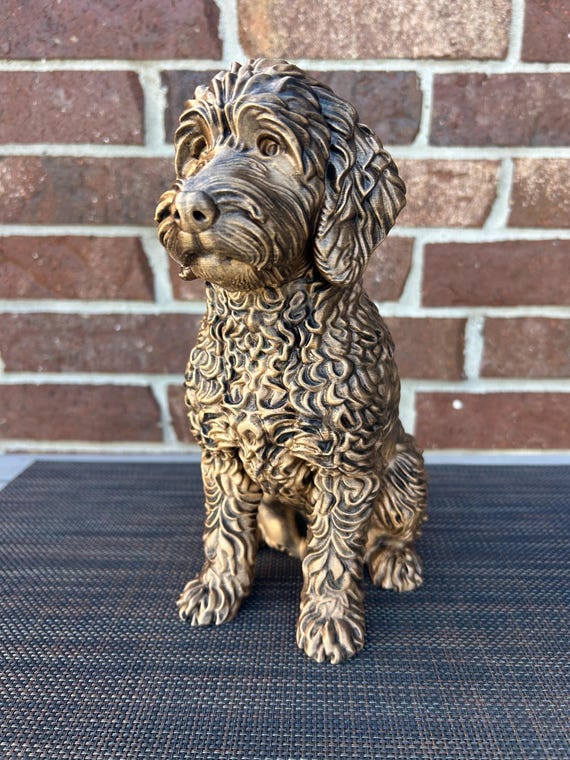 Hand-painted custom dog statue with a personalised name plate