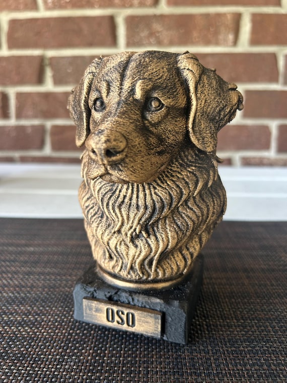 Hand-painted custom dog statue with a personalised name plate