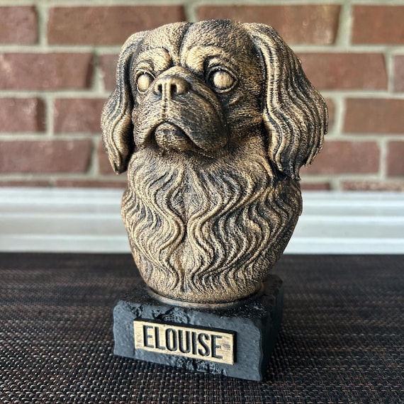 Hand-painted custom dog statue with a personalised name plate