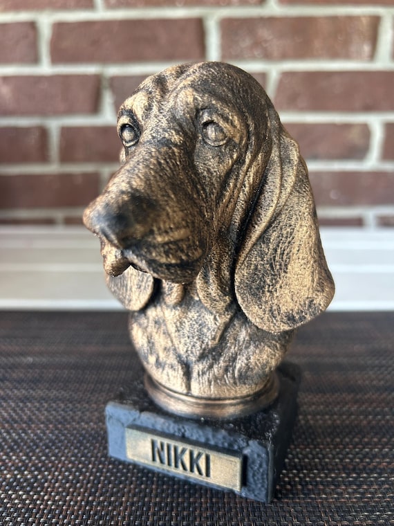 Hand-painted custom dog statue with a personalised name plate