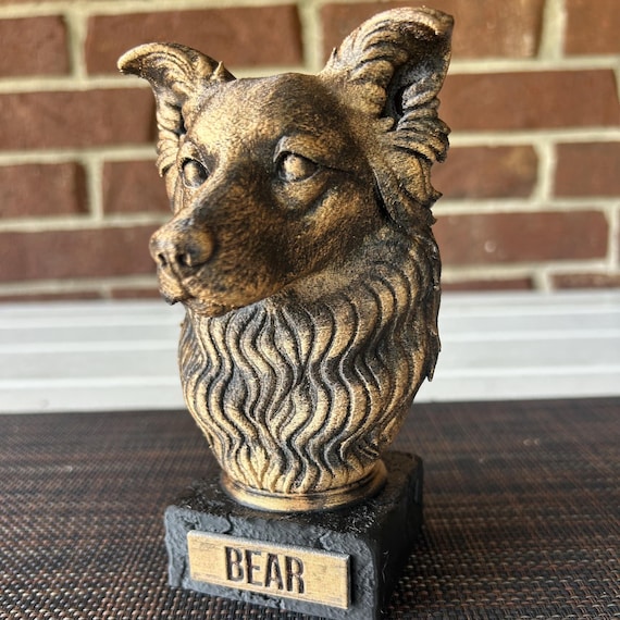 Hand-painted custom dog statue with a personalised name plate