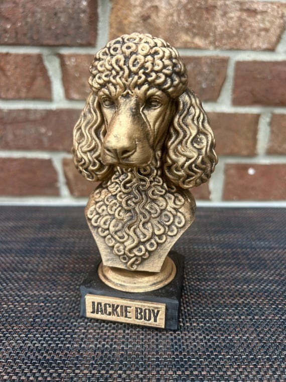 Hand-painted custom dog statue with a personalised name plate