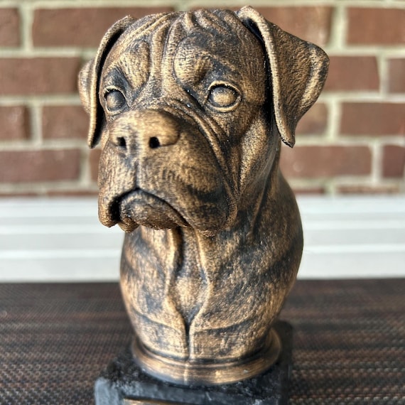 Hand-painted custom dog statue with a personalised name plate