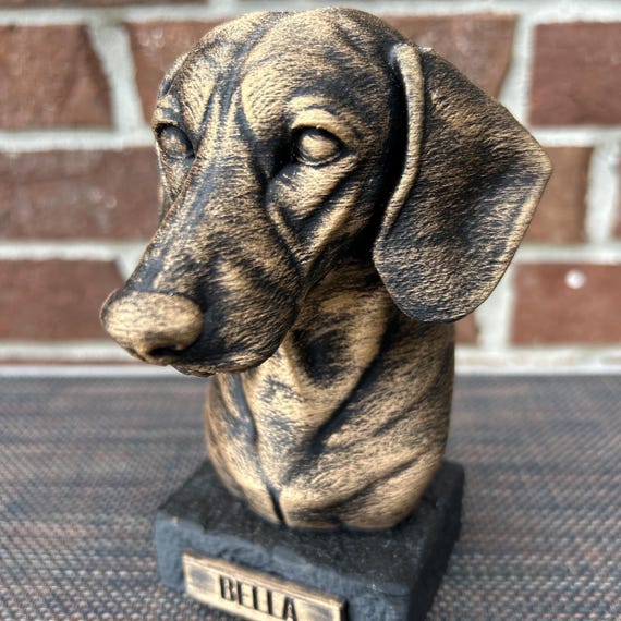 Hand-painted custom dog statue with a personalised name plate