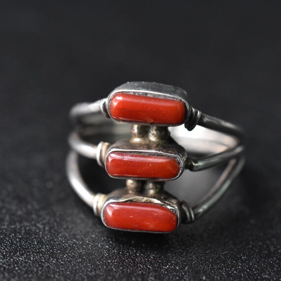 Bague Argent Sertie De Corail Non Traité 10x8mm - Vintage Ethnique Tibet, Taille 56