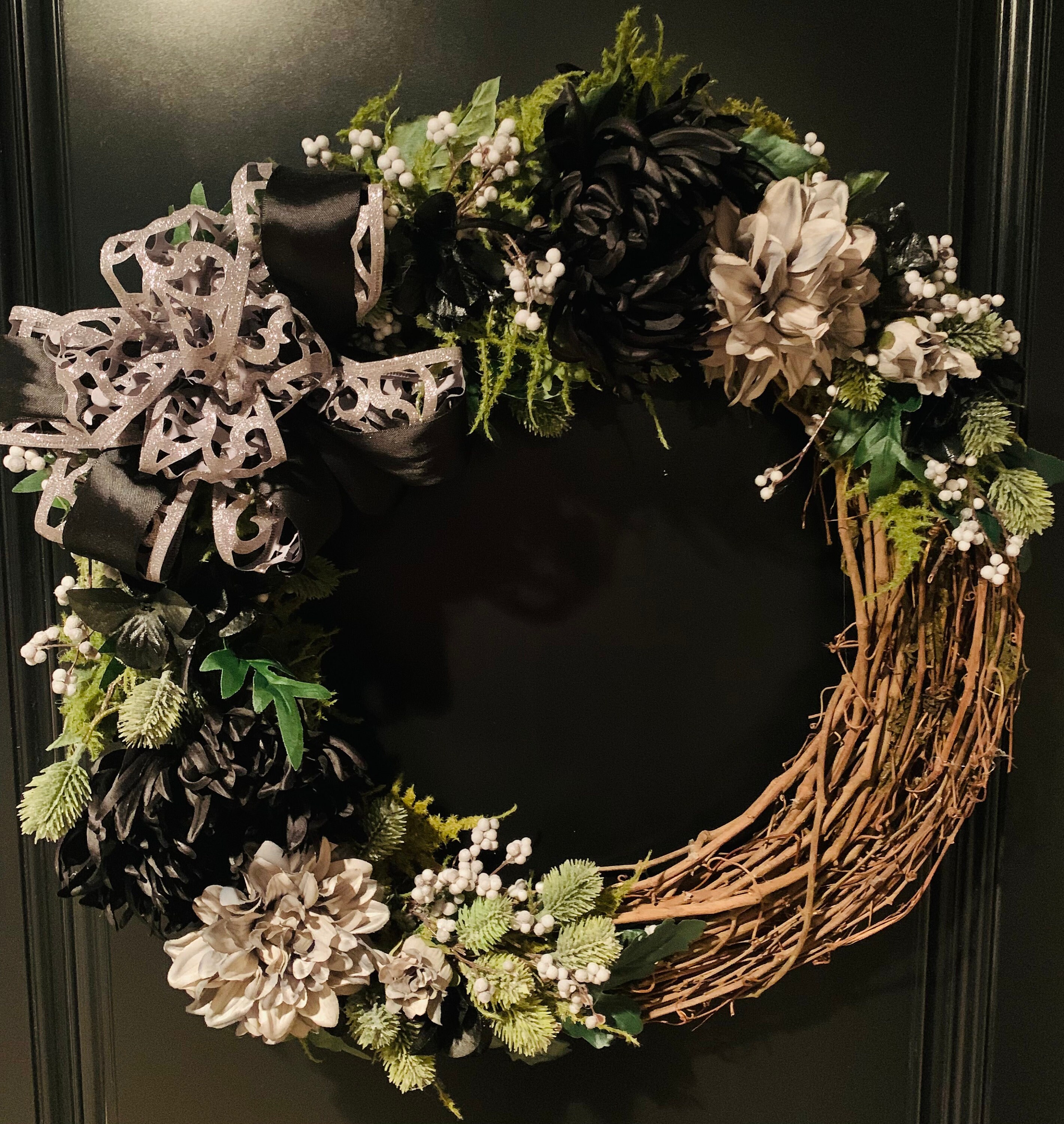 Wreath Front Door Wreath Black & Gray Wreath Everyday Etsy