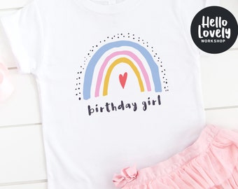 Chemise d’anniversaire mignonne arc-en-ciel, cadeau d’anniversaire mignon pour filles, tenue d’anniversaire pour filles, chemise de fête d’anniversaire arc-en-ciel,