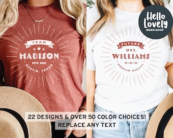 Chemises d’enterrement de vie de jeune fille personnalisées Team Bride, chemise Future Mrs Bride, Austin Bachelorette, idées d’enterrement de vie de jeune fille, chemises de mariée et de bébé,