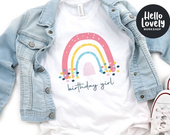 Chemise de fille d’anniversaire arc-en-ciel, T-shirt d’anniversaire arc-en-ciel mignon, chemise de fille d’anniversaire, tenue d’anniversaire pour enfants, chemise de fête d’anniversaire arc-en-ciel
