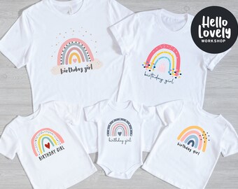 Födelsedagsflicka-tröja, regnbågsfödelsedagsflicka-tröja, söt regnbågsfödelsedags-t-shirt, barnfödelsedagsoutfit, regnbågsfödelsedagsfest-tröja
