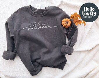 Bluza z okrągłym dekoltem w stylu vintage na Halloween, damska bluza na Halloween, sweter na Halloween, sweter na Halloween, sweter na Halloween, koszulka „Cukierek albo psikus”