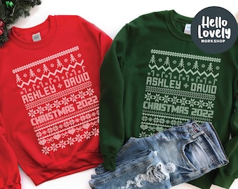 Pulls de Noël en couple, tenue de fête de Noël, cadeau de petite amie mari femme petit ami, sweat-shirt de Noël assorti, noël moche