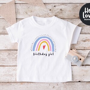 Rainbow Birthday Girl Embroidered Tee