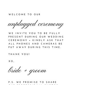 Digital Minimalist Unplugged Ceremony Sign
