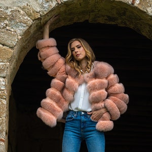 Peach fur coat top