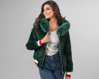 Hooded Real Rabbit Fur Jacket in a 