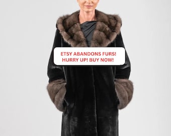 Blackglama Real Mink Fur Coat With Genuine Sable Hood and Cuffs