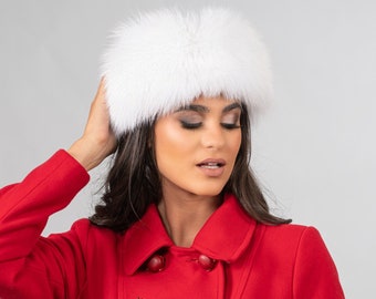 Real fox fur headband and collar in a natural white color.  Women fur winter headband, fur head wrap, wedding accessory, warm fur gift.