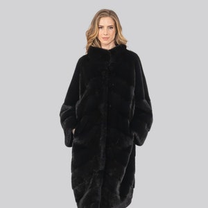 Long line dark blue real mink fur coat. Full length high quality winter women's coat. Full skin mink overcoat. Luxury Christmas gift for her