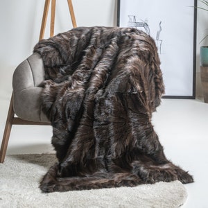 Dark brown real Sable fur throw. Fur blanket, fur rag, fur traverse. Home decoration, luxury bedding, animal pelt blanket. Gift for her.