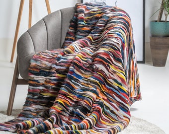 Multicolor real mink fur rag. Colorful fur blanket, fur traverse, fur throw, luxury bedding, modern decoration, fur warmer. Gift for her.