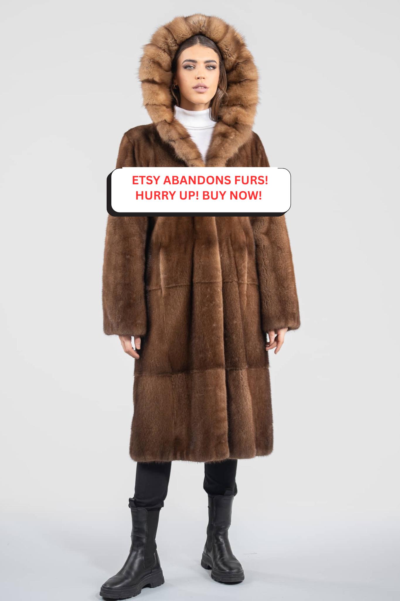 Full Length Demi-buff Mink Fur Coat With Sable Hood. Long Line