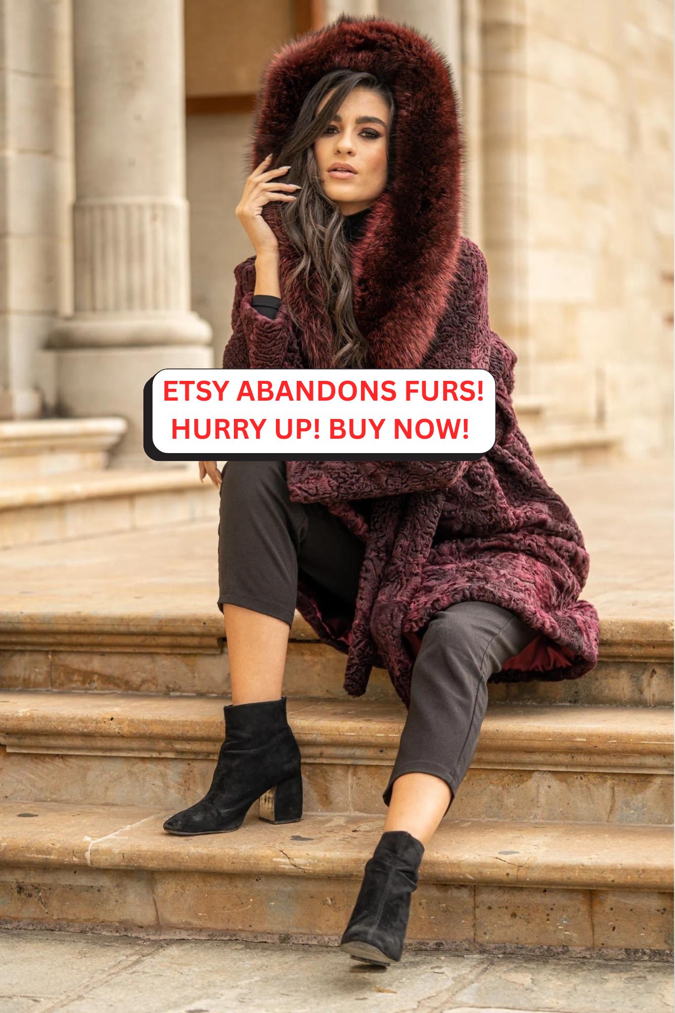 Long Line Astrakhan Fur Coat With Belt, Real Racoon Fur Hood