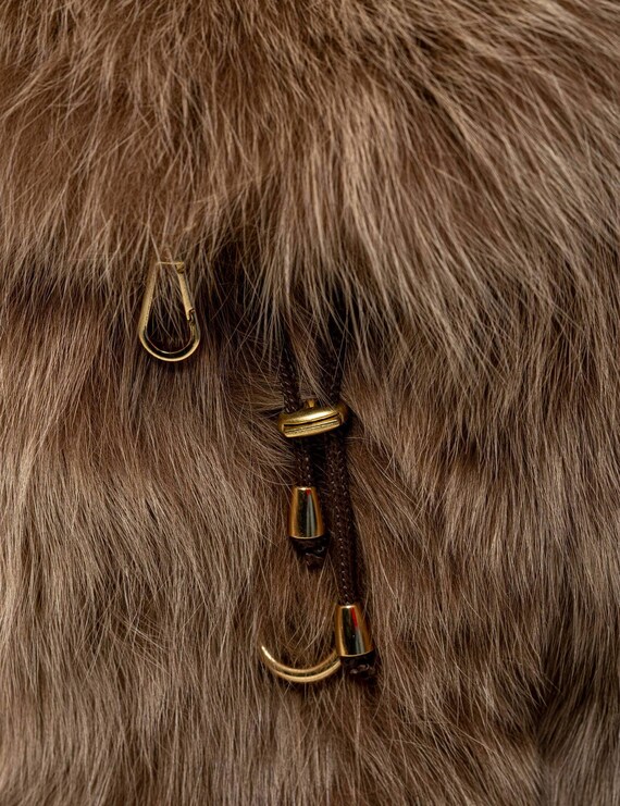 Beige-brown Real Fox Fur Backpack With Genuine Brown Leather to