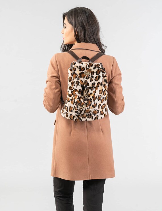 Real Mink Fur Backpack With Animal Print and Genuine Leather  display picture 2