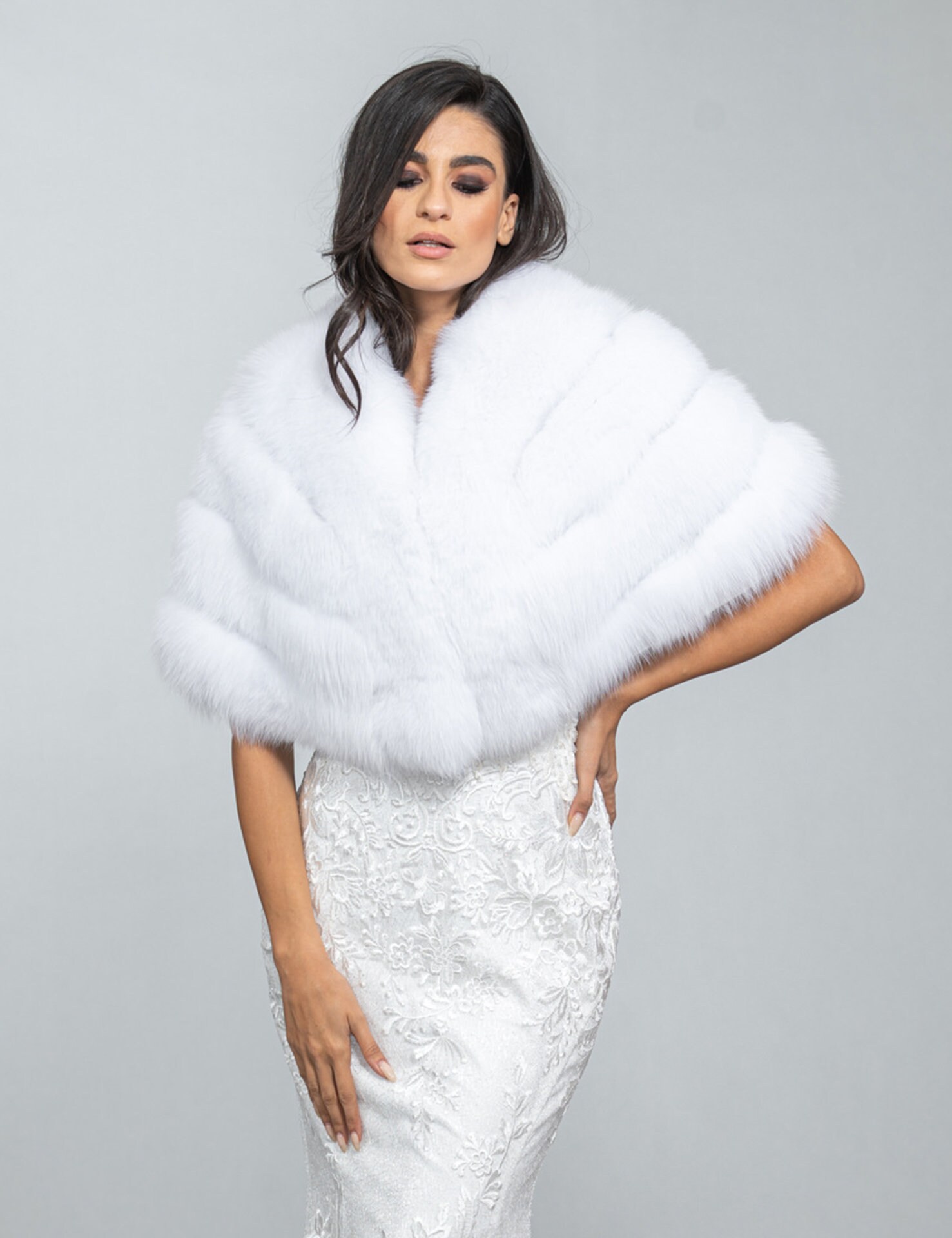 Elizabeth 'etole Made of Real Natural White Fox Fur. Luxury Winter
