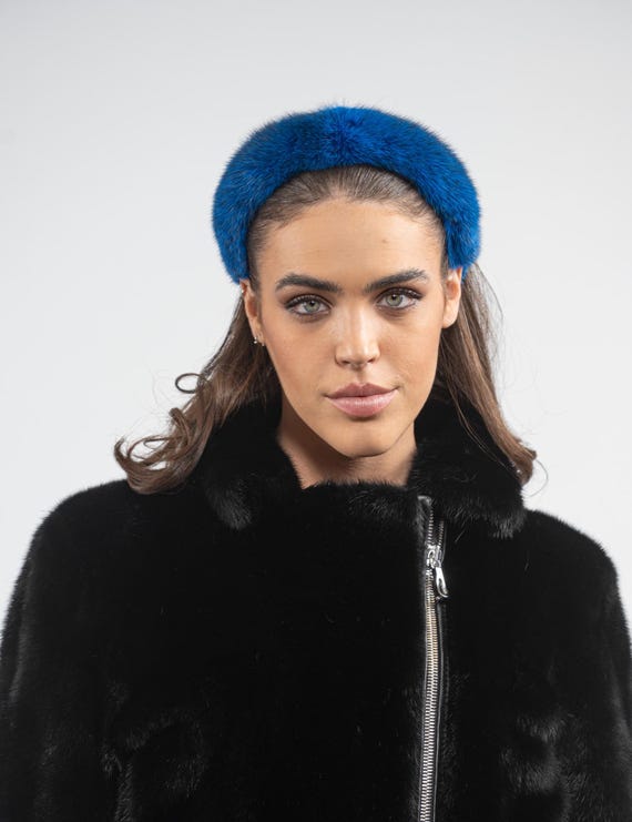 Electric Blue Real Mink Fur Headband. Impressive Fur  display picture 2