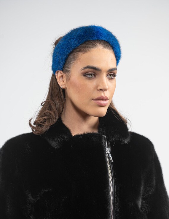 Electric Blue Real Mink Fur Headband. Impressive Fur  display picture 3