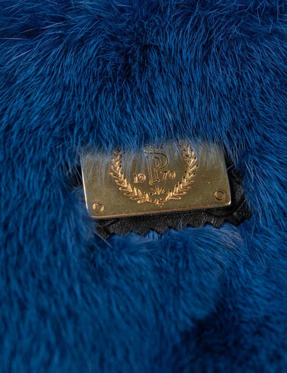 Blue Real Mink Fur Belt Bag With Genuine Black Leather on the Back