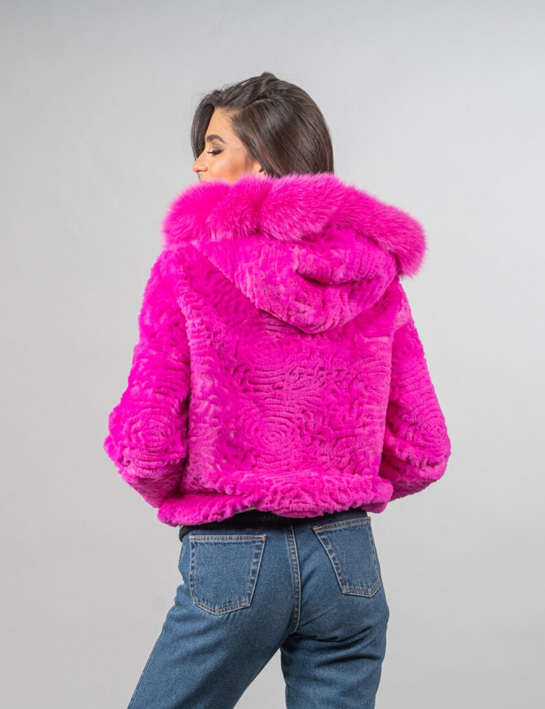h brand elle rabbit fur jacket