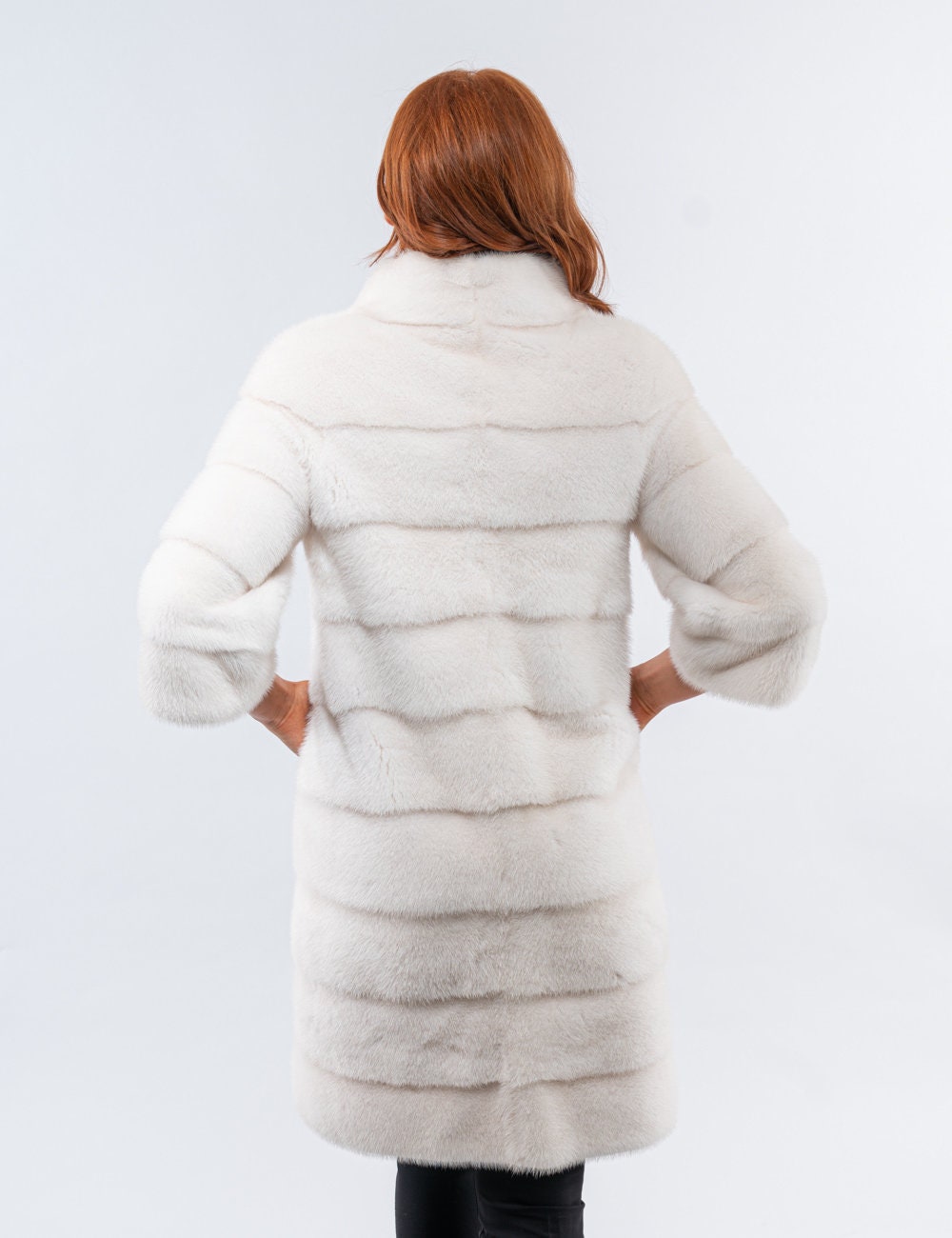 Real fur coat with 3/4 sleeves in a natural white color. Etsy