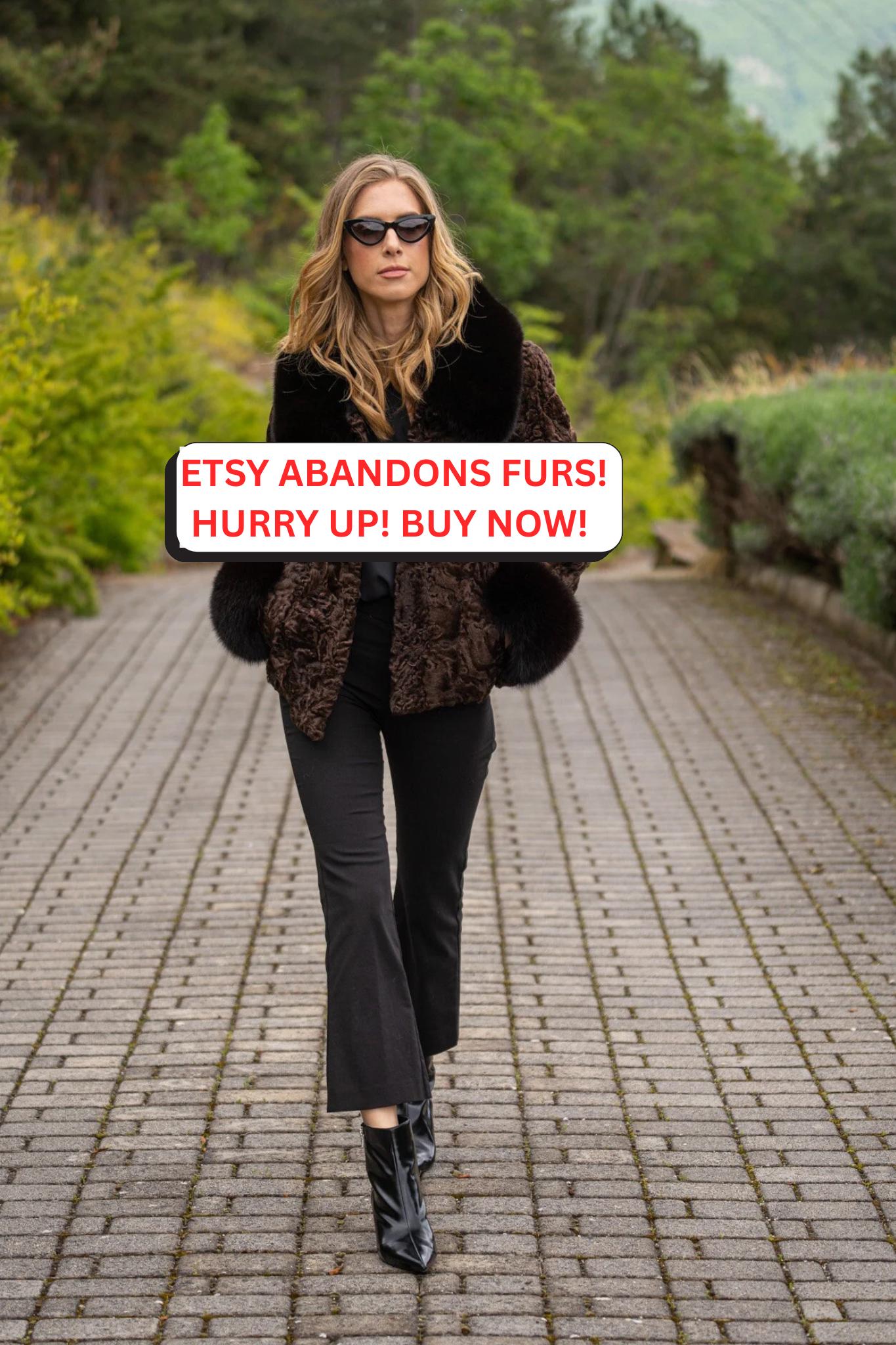 Dark Brown Real Astrakhan Fur Jacket With Fluffy Fox Fur Collar