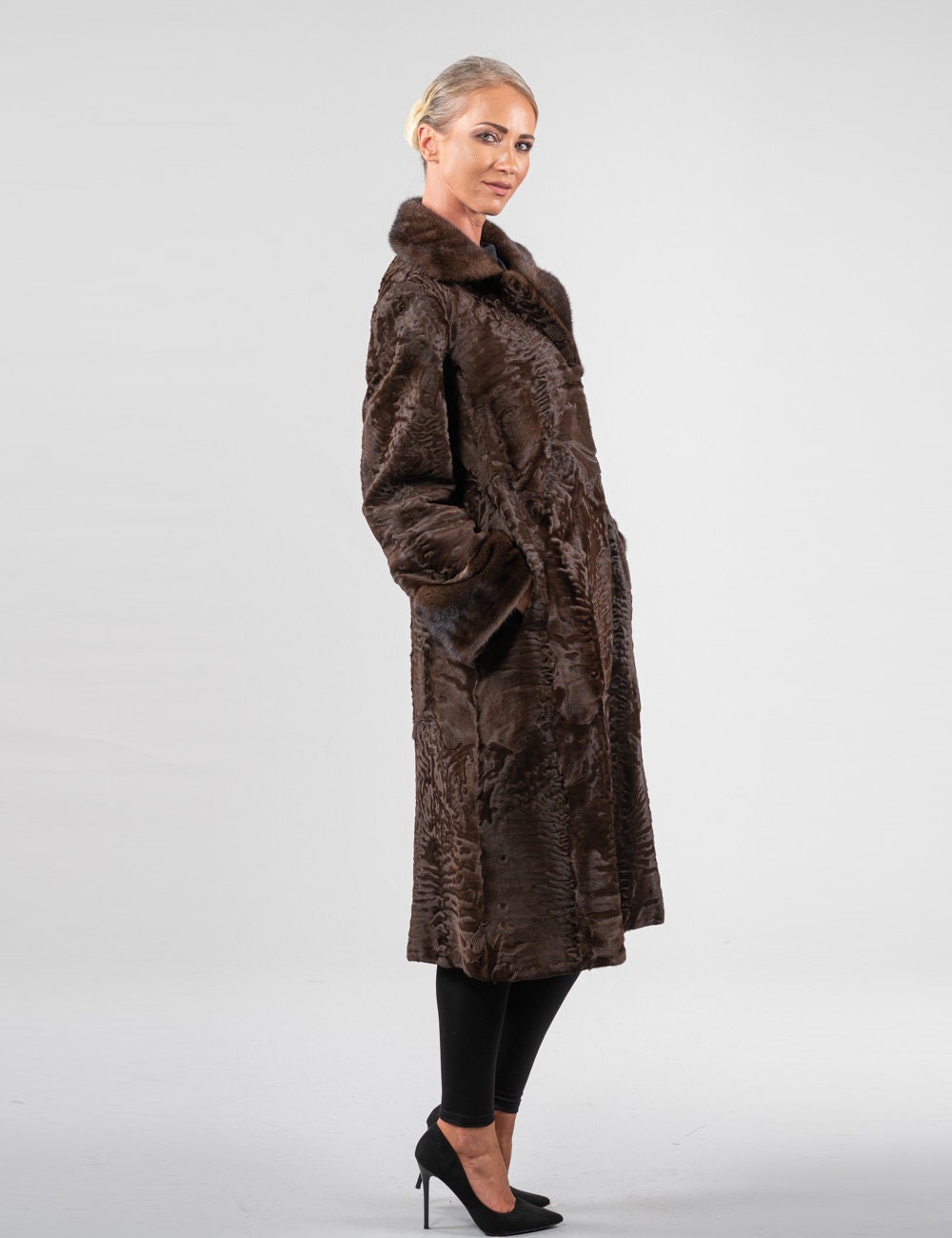 Fur Caravan Pink Astrakhan Fur Coat for Women