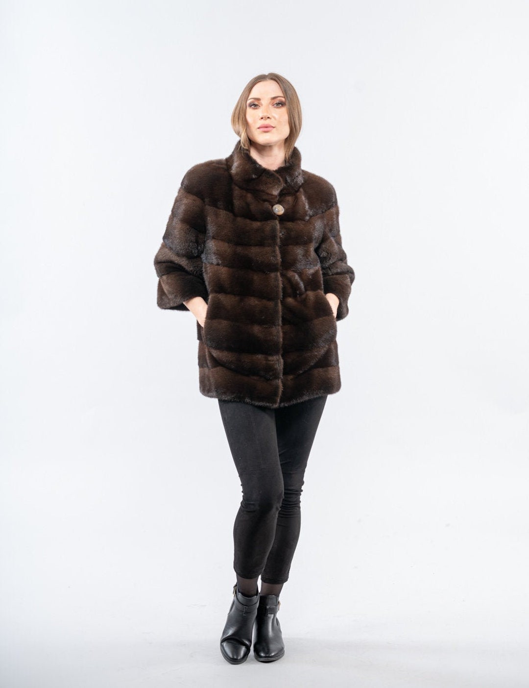 ジャケット・アウター SAGA MINK Shared Mink Fur Coat Size F SAGA MINK Silver Saga Shared Mink Fur Coat Jacket XL Brown