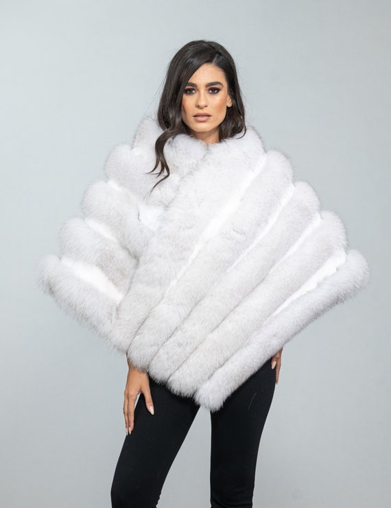 Fur Cape - White Fox Fur Cape Plus Size