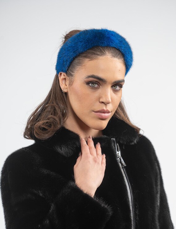 Electric Blue Real Mink Fur Headband. Impressive Fur  display picture 3