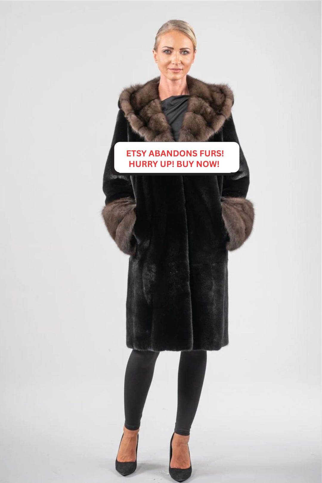Blackglama Real Mink Fur Coat With Genuine Sable Hood and Cuffs