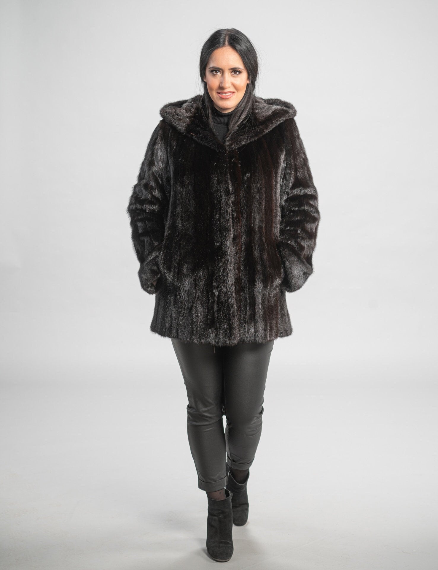 Gray Mink Coat With Silver Light Fox Hood, Real Mink Fur Coat, Real Fur  Coat, Luxury Fur Coat 