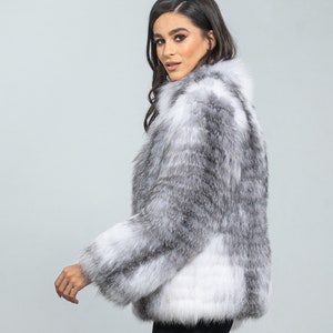 Arctic Marble Fox Fur Jacket. Natural color full skin real fox fur, winter jacket, impressive women's outerwear, warm jacket. Gift for her. image 4