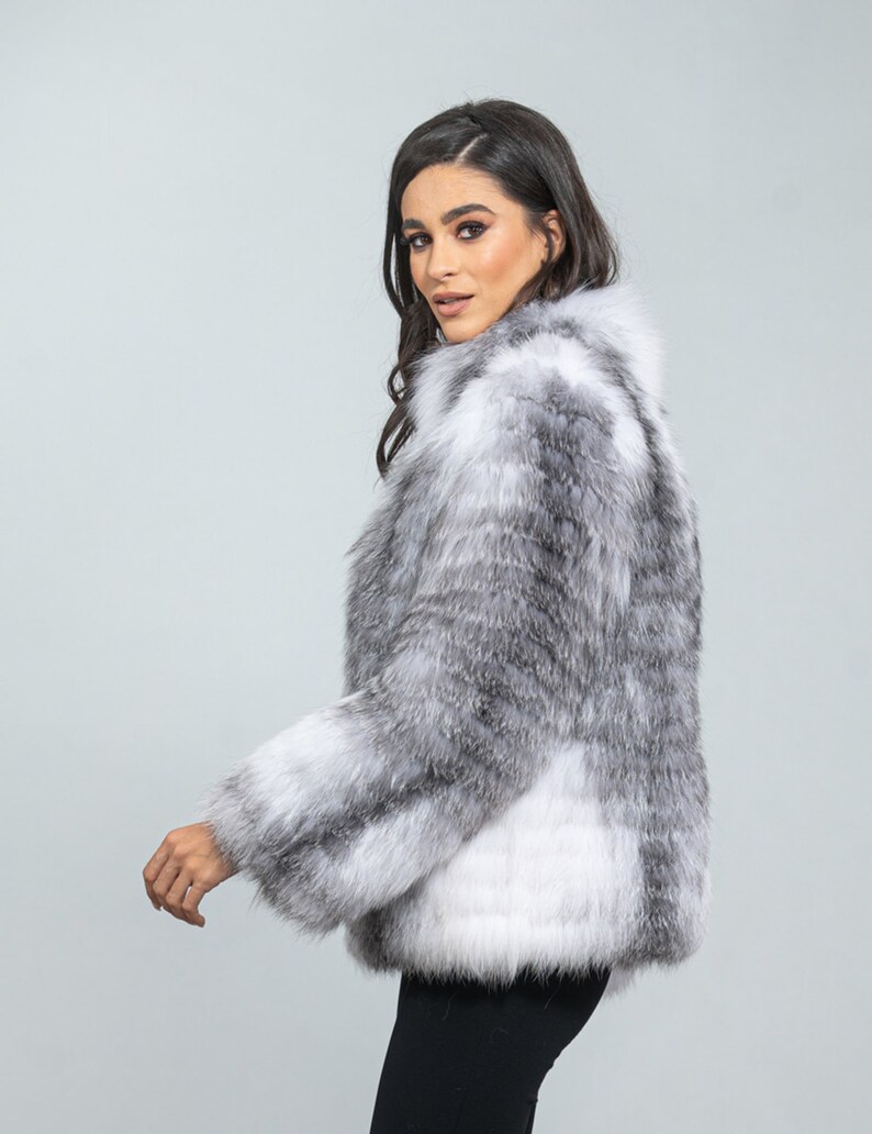 Arctic Marble Fox Fur Jacket. Natural color full skin real fox fur, winter jacket, impressive women's outerwear, warm jacket. Gift for her. image 4